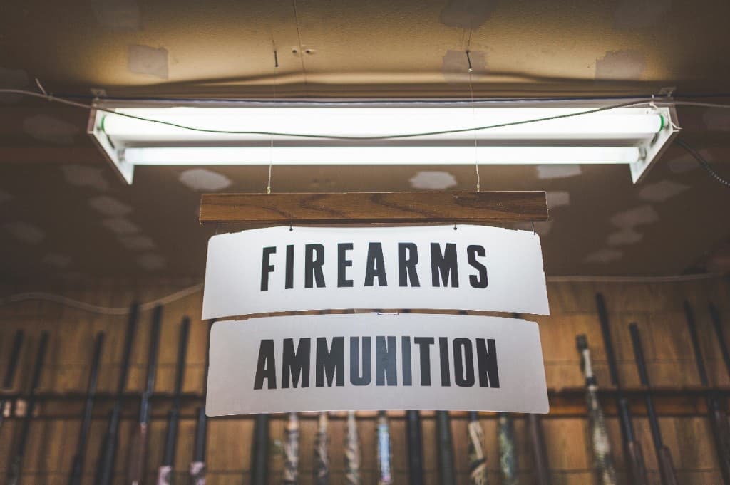 Firearms and ammunition sign in a retail firearms store
